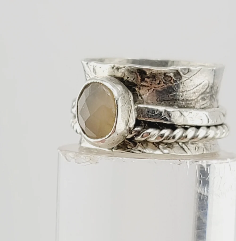 YELLOW SAPPHIRE ANXIETY RELIEF RING HANDMADE IN STERLING SILVER METAL SIZE 7